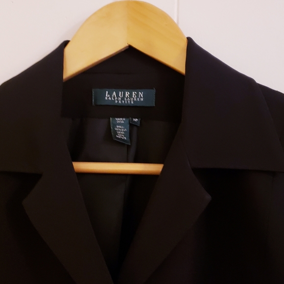 NWT Lauren Ralph Lauren Petite Women 14P Blazer Jacket Black 100% Silk Button Up - Picture 2 of 13